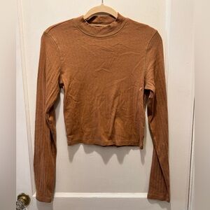 American Eagle Outfitters Ribbed Mock Neck Long Sleeve Top L